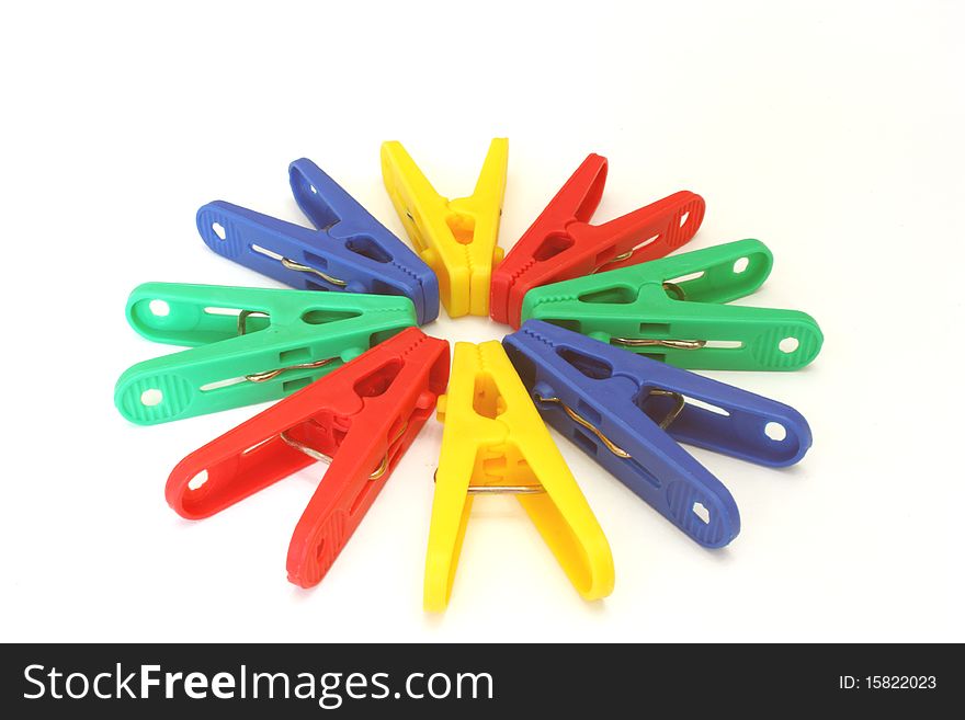 Group color clothespin isolated on a white background