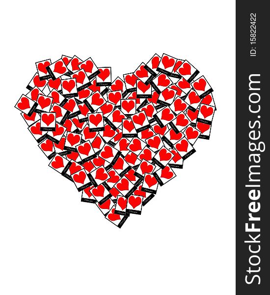 Collage of greeting card images forming heart shape. Collage of greeting card images forming heart shape