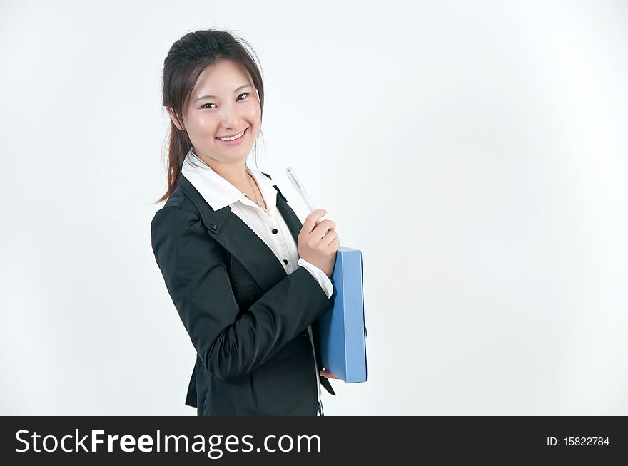A Beautiful Asian business woman with folders of documents