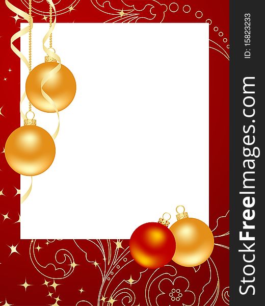 Decorative red christmas frame with golden stars. Vector illustration.