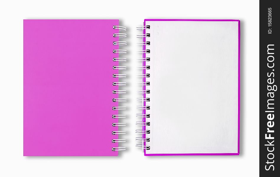 Pink notebook isolated on white background