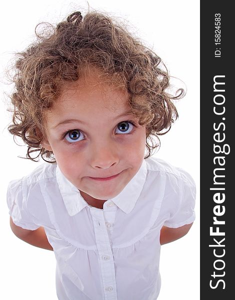 Beautiful emotional girl. Shot in a studio. wide angle shot