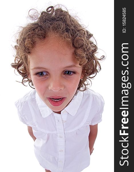 Surprised pretty little girl on a white background. Surprised pretty little girl on a white background