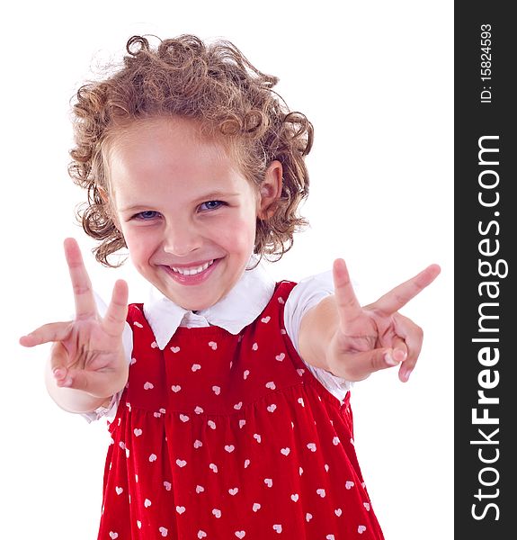 Nice little girl showing two fingers on each hand. Nice little girl showing two fingers on each hand