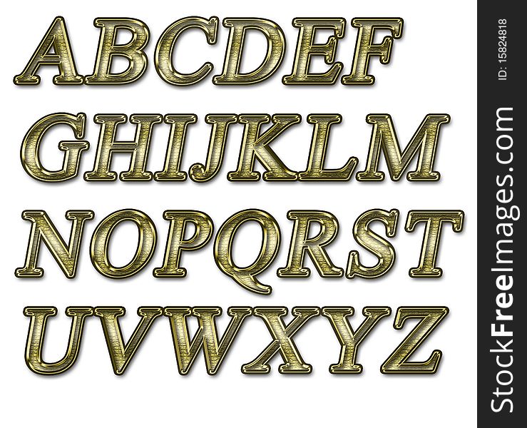 Alphabet on a white background with a gold texture