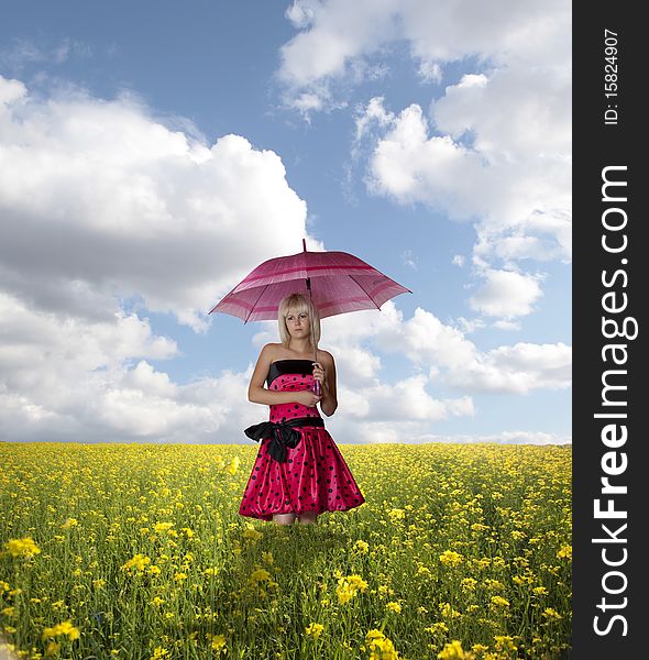 The girl with an umbrella. The girl with an umbrella