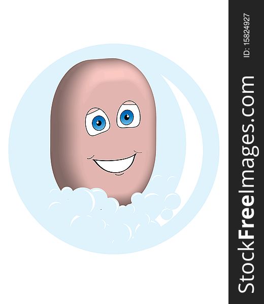 Smiling soap cartoon character with bubbles