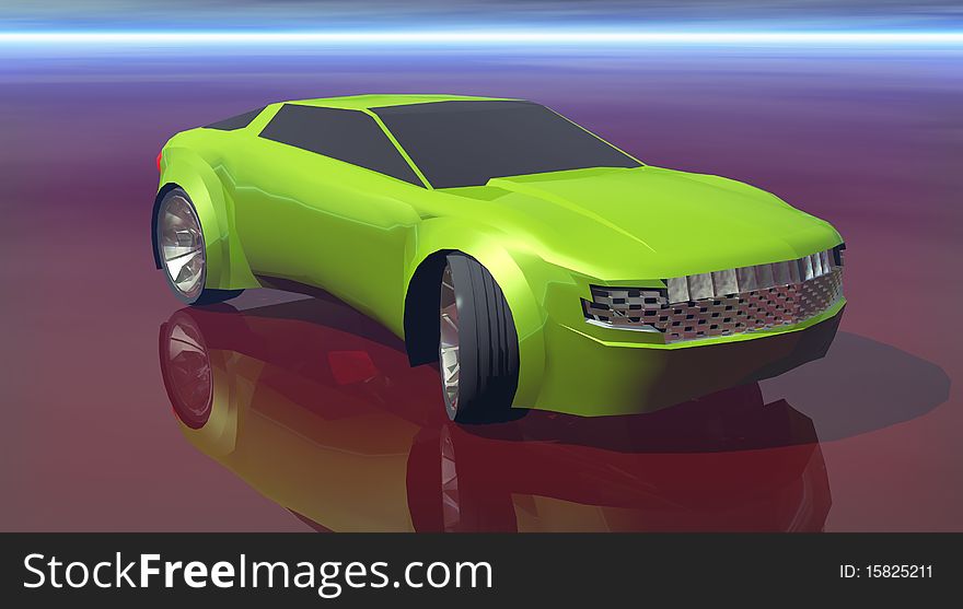 A prototype green car in 3d