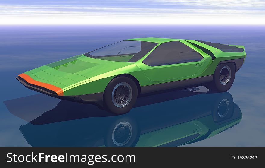 A prototype green car in 3d