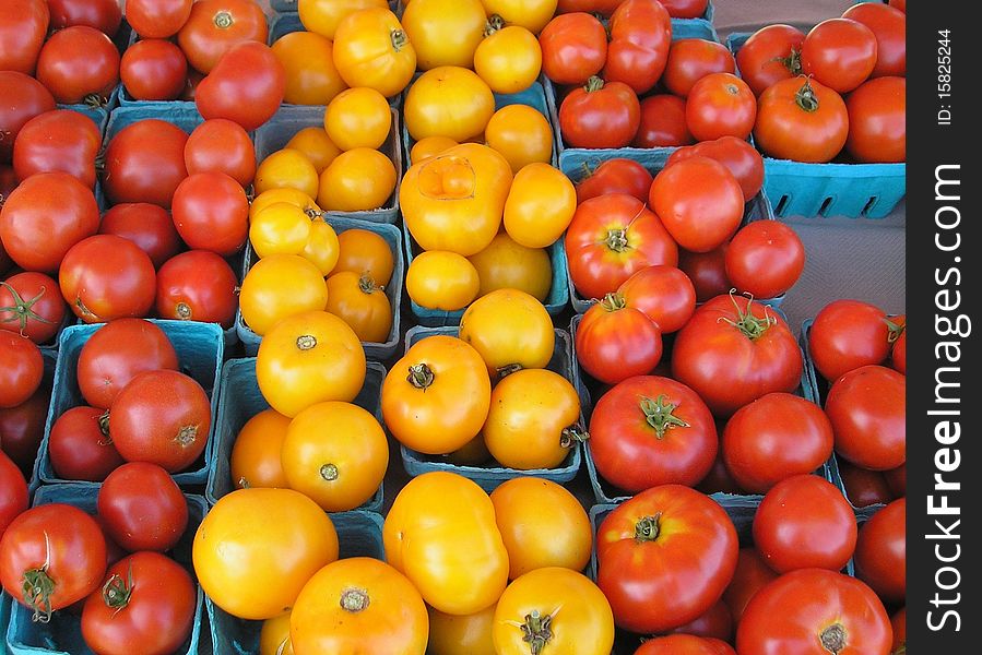 Freshly harvested tomatoes at a Farm Stand