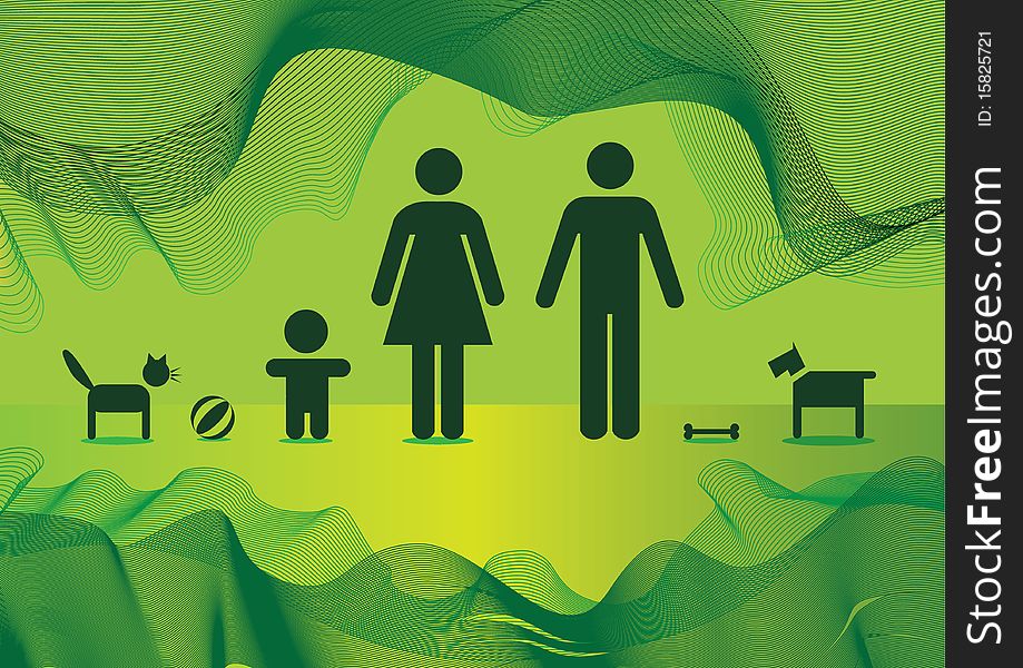 Basic family in green - illustration