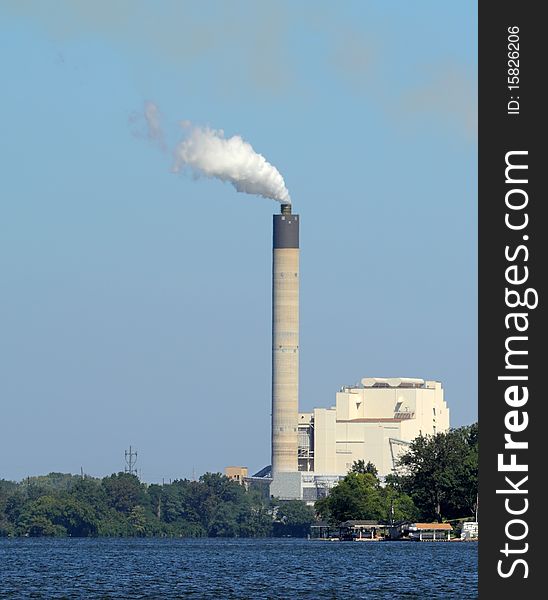 Electric power generation plant on a lake. Electric power generation plant on a lake