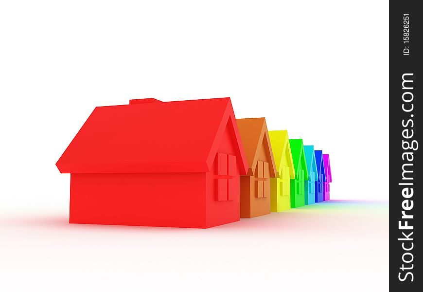 Illustration of some houses in colour rainbows