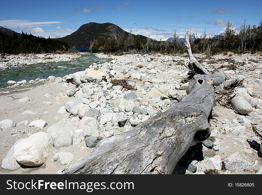 View of mountains and a river in Argentinian Patagonia. View of mountains and a river in Argentinian Patagonia