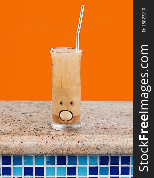 Ice coffee frappe at swimming pool bar