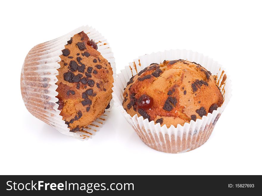 Two cupcakes on white background