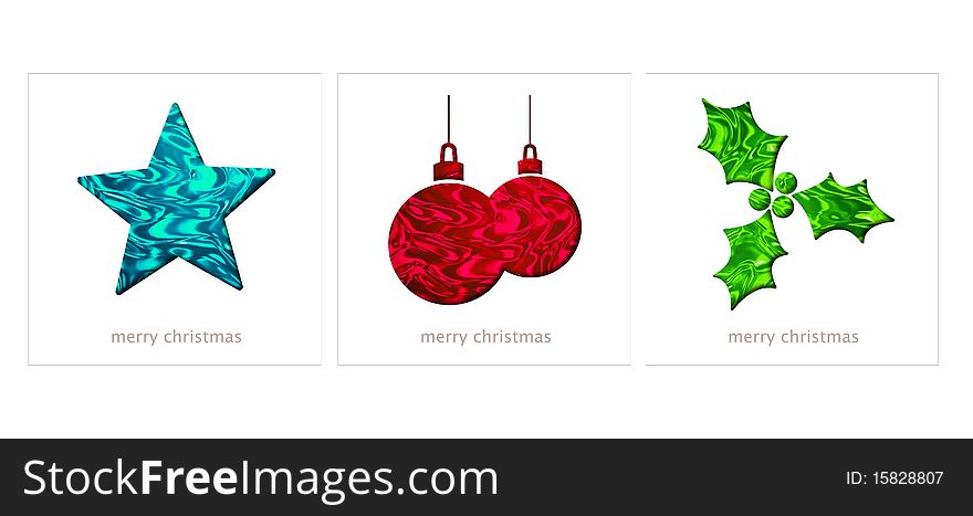 Christmas Cards With A Star, Decorations And Holly