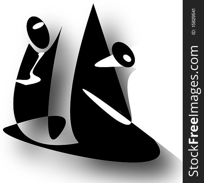Black and white abstract illustration representing a man and a woman dancing. Black and white abstract illustration representing a man and a woman dancing