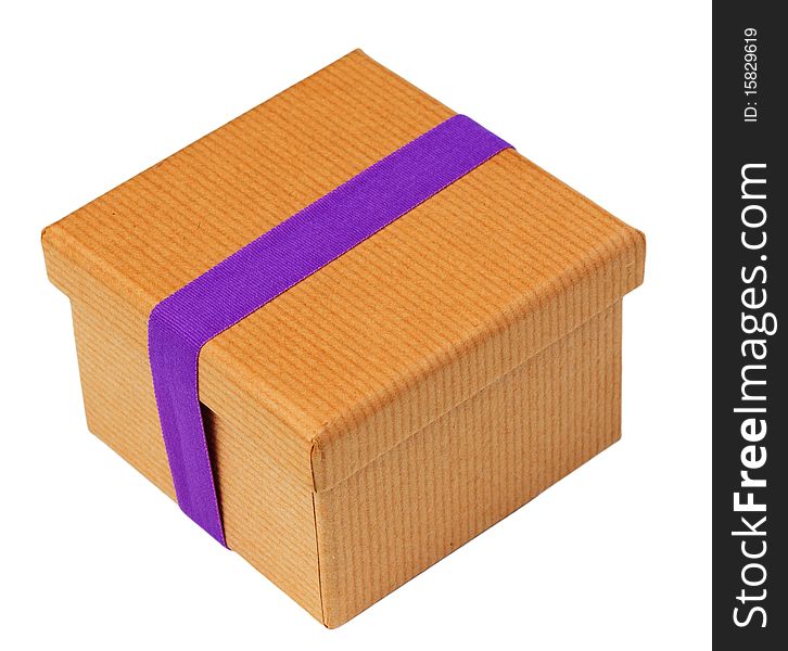 Brown Box With Purple Band on White Isolated background