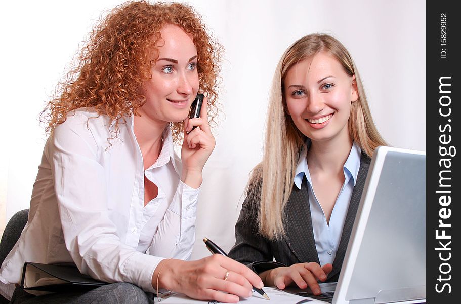 Businesswoman consulting a partner, working office