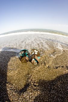 Flip Flops On The Beach Fisheye Look Stock Images Flip Flops On The Beach Fisheye Look Stock Images