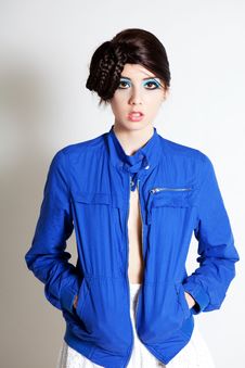 High Fashion Young Woman In A Blue Jacket Stock Photo High Fashion Young Woman In A Blue Jacket Stock Photo