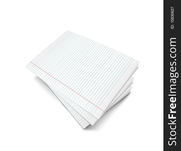 3d illustration of lined notebook on a white background. 3d illustration of lined notebook on a white background
