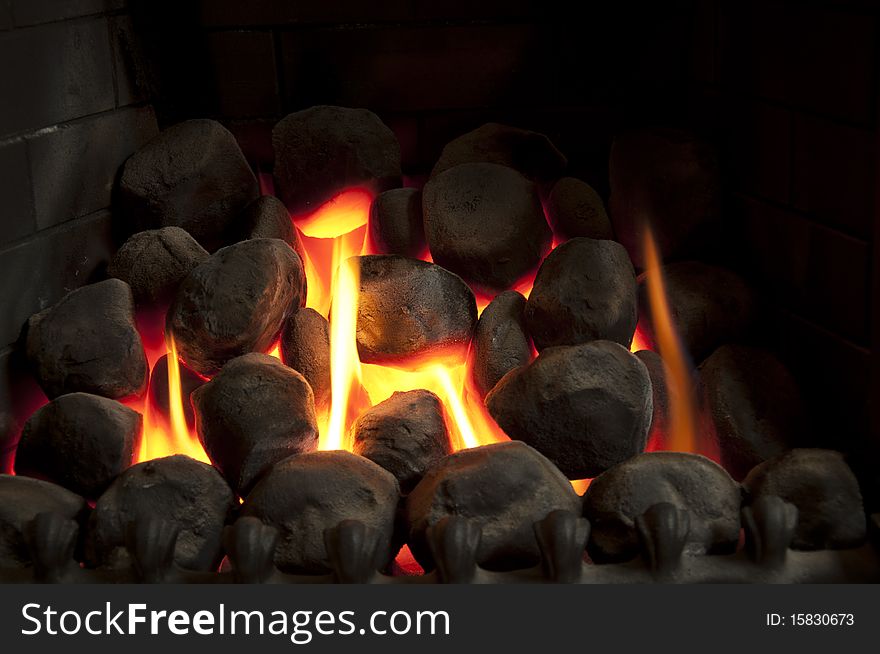 Warming Glowing fireplace with coals. Warming Glowing fireplace with coals