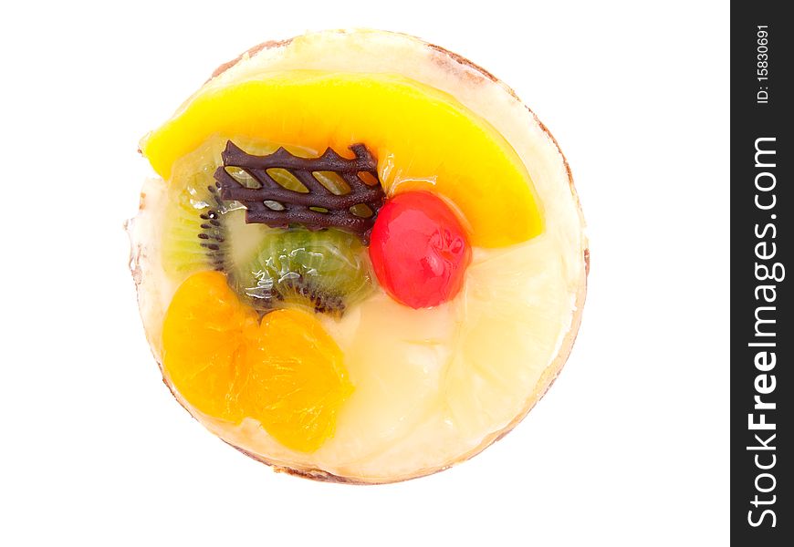 Confectionery - Mandarin tartlet on a white background