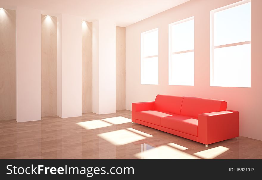 Colored interior with red furniture