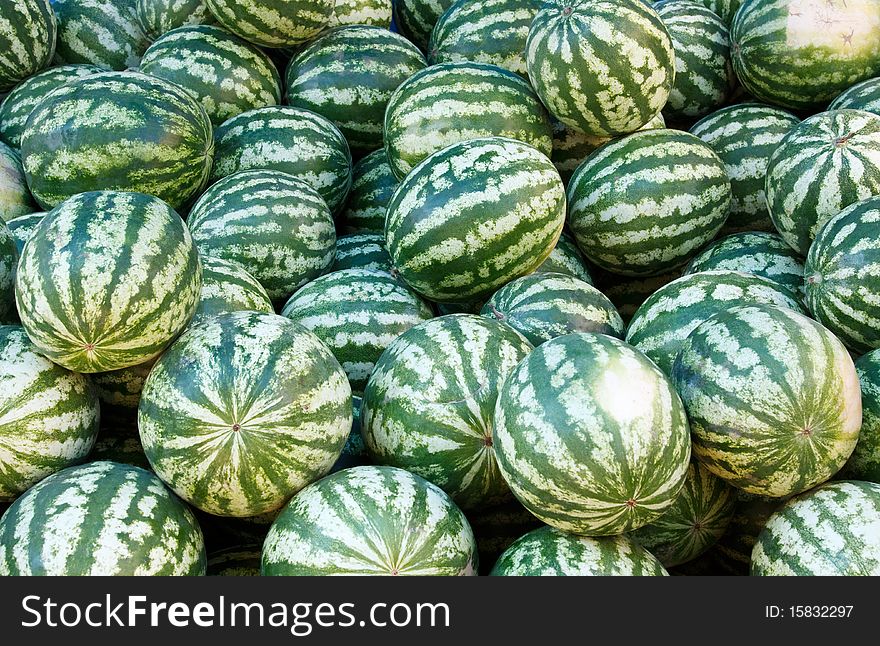Large pile of watermelons in the market