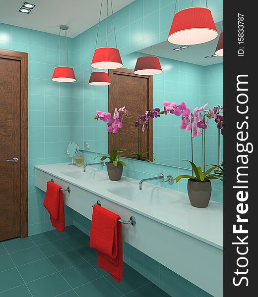 Modern bathroom interior. 3d render. Modern bathroom interior. 3d render.