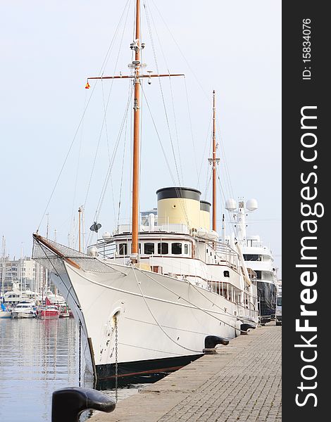 A ship in a port in Barcelona, Spain