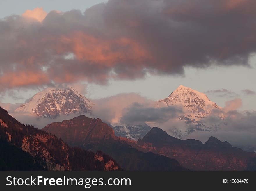 Swiss mountains on sunset