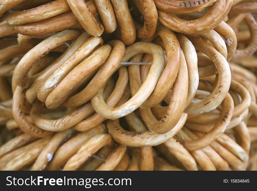 Background from close up salted fresh pretzels