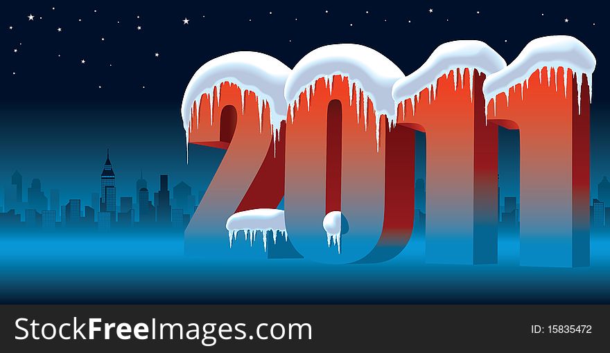 New Year 2011 at winter night with city in the background