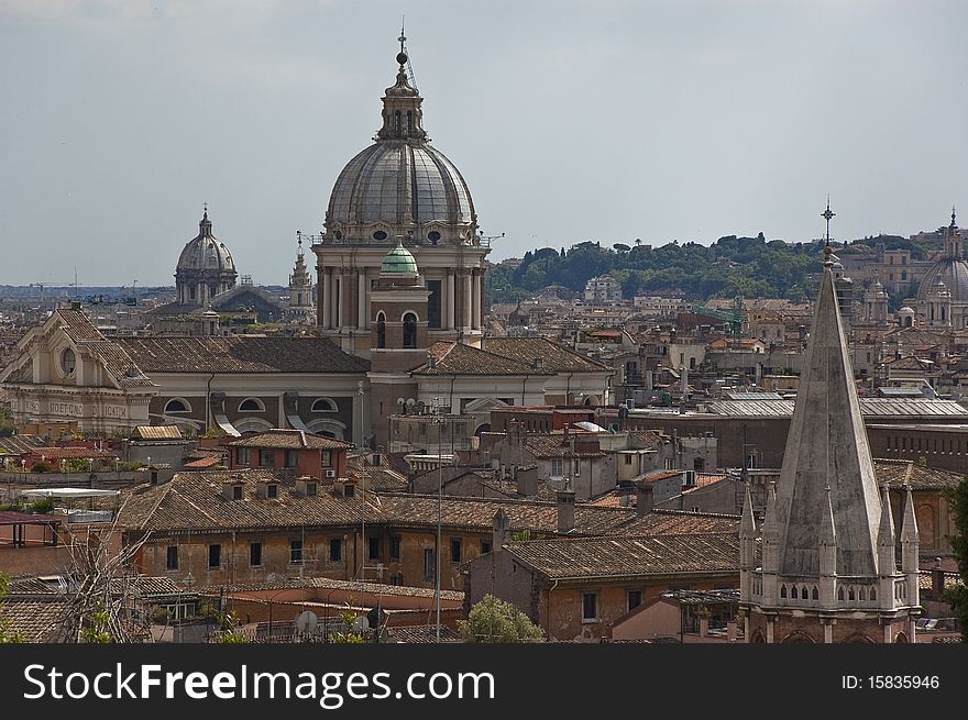 Buildings and church dome in Rome. Buildings and church dome in Rome