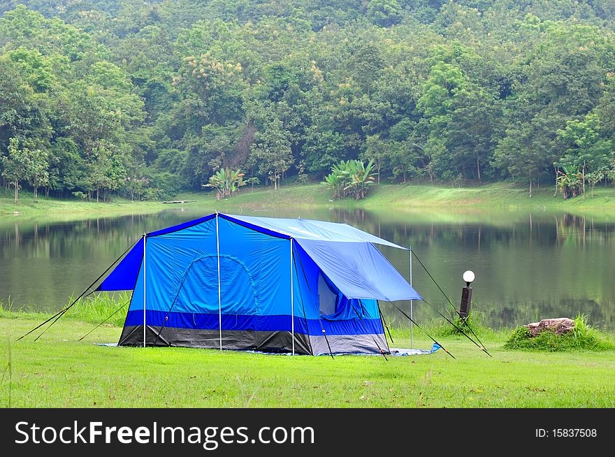 Camping tent near the lake.