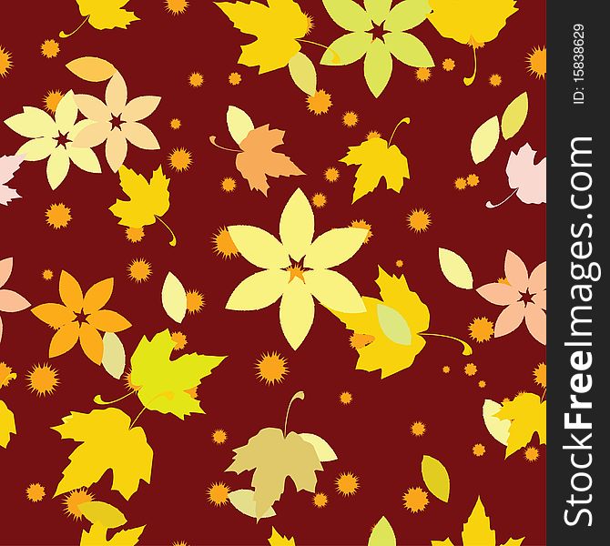 Textural illustration from various leaves on a claret background