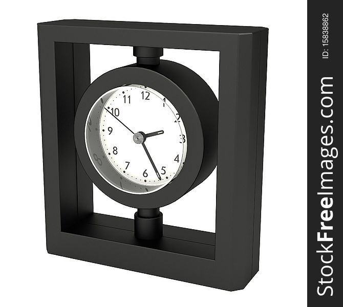 Table clock, isolated on white, 3d illustration, black plastic