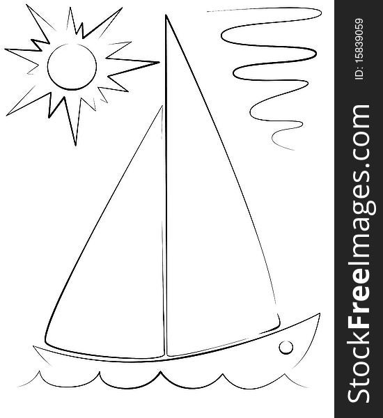 Illustration of the yacht, made in black and white. Illustration of the yacht, made in black and white