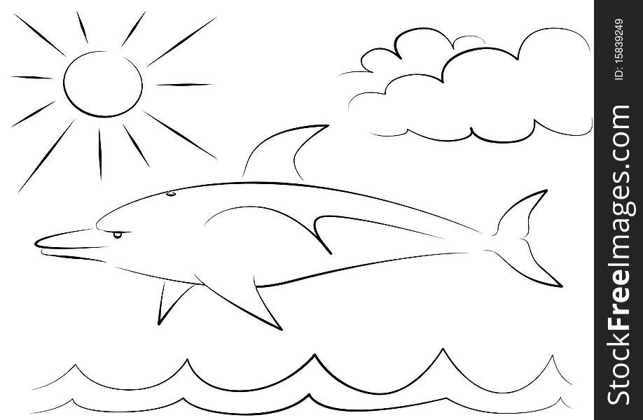 Illustration of a dolphin, made in black and white