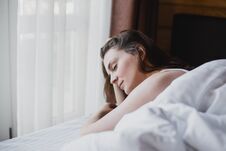 Beautiful Young Woman Having Good Morning In Bed At Home. Royalty Free Stock Image