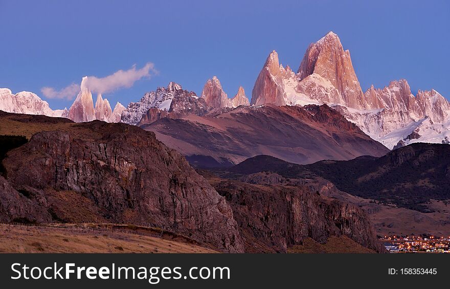Autumn in the wild mountains of Patagonia in Argentina. Famous Mount Fitz Roy. Autumn in the wild mountains of Patagonia in Argentina. Famous Mount Fitz Roy.