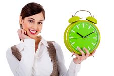 Lady Holding Alarm Clock Stock Photography Lady Holding Alarm Clock Stock Photography