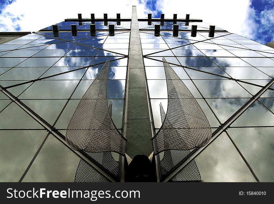 Sky reflections on a building in Lisbon Portugal)