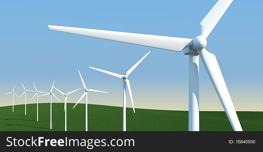Electric windmills on a meadow