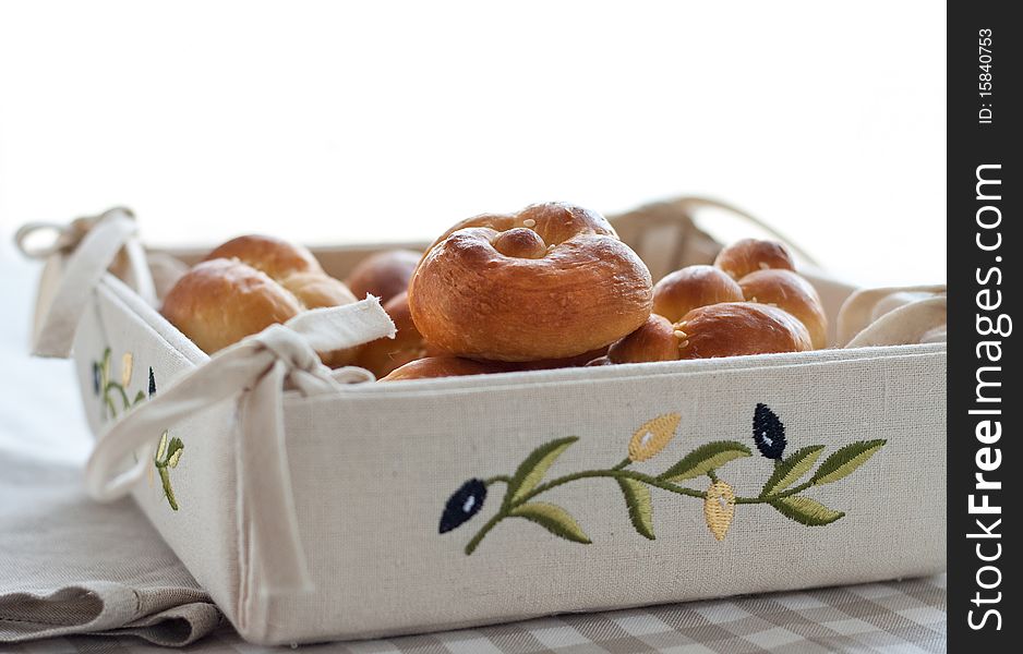 Fancy knotted buns over special bread plate. Fancy knotted buns over special bread plate