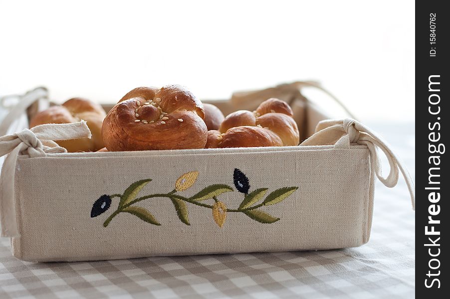 Fansy knotted buns over special bread plate. Fansy knotted buns over special bread plate