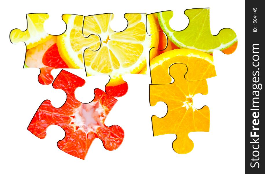 Mixed citrus fruit with puzzles